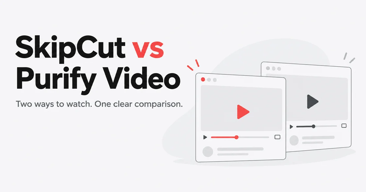 SkipCut vs Purify Video cover with two illustrated browser video cards